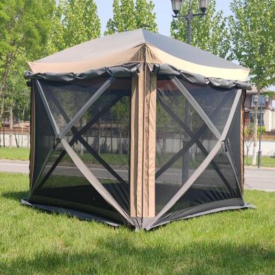 China Outdoor Camping Hiking 4 Sided Beige And Black Instant Moving Hub Gazebo Screen House Sun Shelter Tents For Camping With Mesh Walls for sale