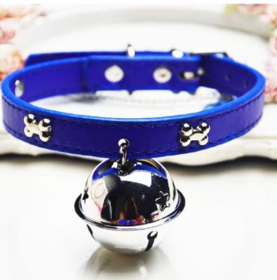 China Small Dog Cat Leather Collar Viable Bell Pu Small Dog Collar Custom Pet Collar for sale