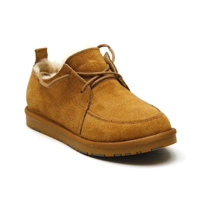 China New Design Waterproof Winter Waterproof Ankle Sheep Fur Boat Women Genuine Leather Lace-up Causal Shoes for sale