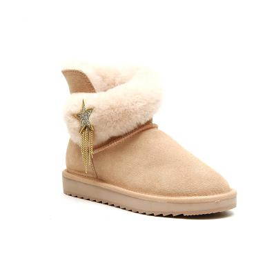 China 2021 New Design Anti-odor Sheep Fur Winter Genuine Leather Waterproof Women Snow Boots for sale