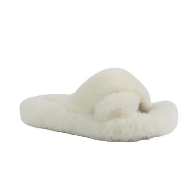 China 2021 New Design Breathable Sheep Cross Fur Cheap Price Factory Wholesale Women Slippers for sale