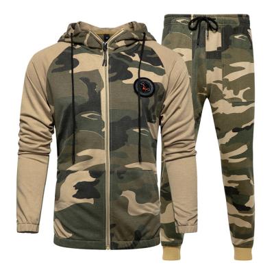 China Breathable Camouflage Men Tracksuit Hooded Tracksuit Hoodie Set 2 Pieces Autumn Sporting Male Fitness Camouflage Sweatshirts Jacket + Pants Sets for sale