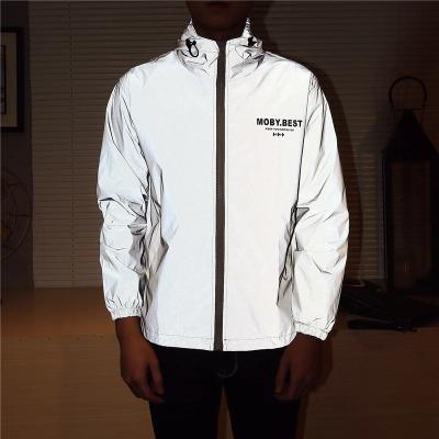 China Windproof Men Spring New Reflective Full Anorak Jacket Male Streetwear Hip Hops Printed Hooded Coats Loose Fluorescent Clothing for sale