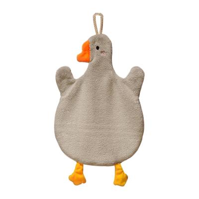 China Eco-friendly Material Cute Cartoon Goose Shape White Plush Hand Towels for sale