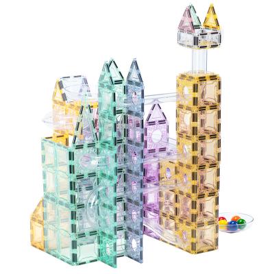 China Safety DIY 100pcs Magnetic Toys Marble Race Building Block Plastic Educational Tiles For Kids for sale