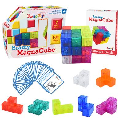 China Safety Building Blocks 3D Puzzle Magnetic Magic Cubes, Set of 7 Multi Shapes Magnetic Blocks with 54 Guide Cards for sale