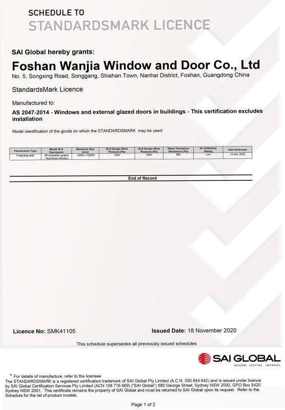 AS2047 - Foshan Wanjia Window And Door Co., Ltd.