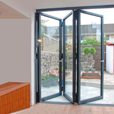 China waterproof & Healthy Insulation& WANJIA Laminated Glass Doors Energy Saving Aluminum Exterior Bifold Folding Doors For Shop for sale