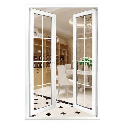 China waterproof & Healthy Insulation& WANJIA design upvc double glass swing doors / energy saving plastic PVC glass casement doors for sale