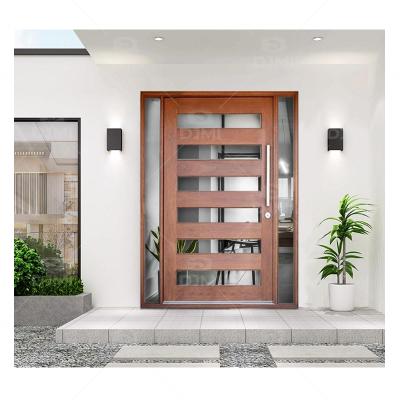 China Traditional front entry sapele solid wood glass panels pivot door with fixed door design for sale