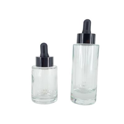 China Personal Care Skin Care Use 30ml Flat Shoulder Around Essential Oil Glass Bottle Cosmetic Dropper Pipette for sale