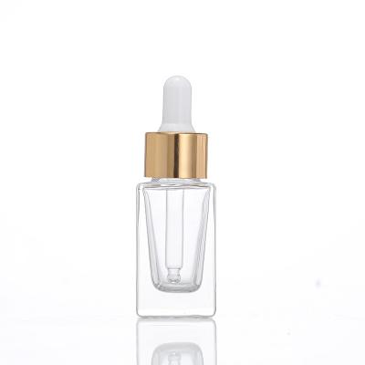 China 30ml 40ml 50ml square dropper glass bottle cosmetic essential oil serum with gold cap for sale