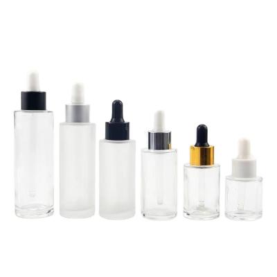 China Cosmetic Skin Care Packaging Flat Shoulder Serum Dropper Glass Bottles 20ml 30ml 40ml 50ml 60ml 80ml 100ml for sale