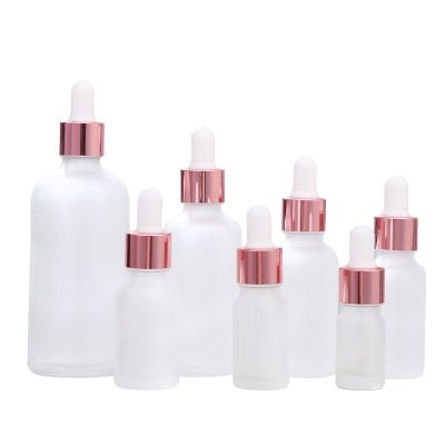 China Personal Care 5ML-30ML-100ml Frosted Dropper Submarine Essential Oil Blank Glass Dropper With Aluminum Caps for sale