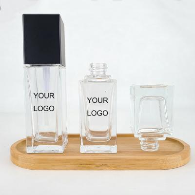 China Wholesale Empty Cosmetic Serum Bottle Personal Care Packaging 30ml Base Square Glass Bottle for sale