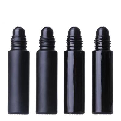 China Personal Care 10ml Roller Glass Bottle Black Matte Perfume Glass Bottle Roll On Bottle With Black Lid for sale