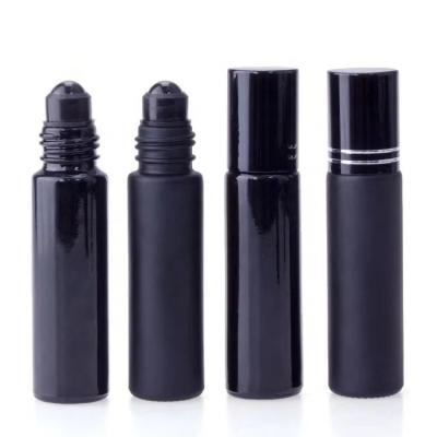 China Black 10ml Rollball Glass Bottle Cosmetic Luxury Oil Roller Bottle For Essential Oil for sale