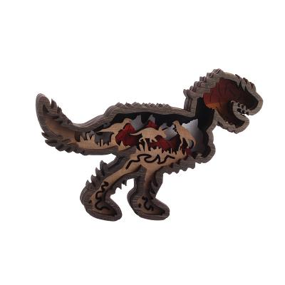 China Europe Wood Carved Dinosaur Opens Decoration Creative Wooden Ornaments Home Office Dinosaur Multilayer Ornaments for sale