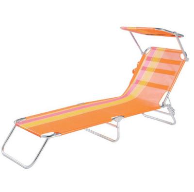 China outdoor Sun Lounger Folding Flat Aluminium Garden Sun Bed with sunshade  Couch Recliner for sale