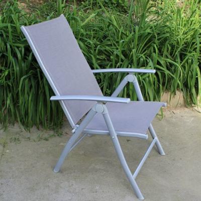 China outdoor iron sling textilene mesh fabric folding arm chair also as bed for sale