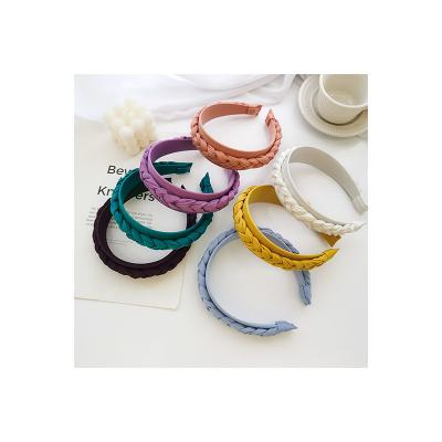 China New Fashion Hair Accessories Women Candy Color Soft Cloth Wide Brim Hair Band Braided Headband for sale