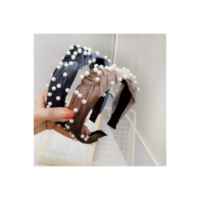 China New Sweet Fashion Headwear Hair Accessories Women Beads Center Knot Casual Headband for sale