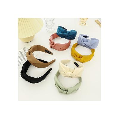 China Fashion Hair Accessories Girl Color Pure Fabric Bow Knot Simple Cross Hair Band Headbands For Women for sale