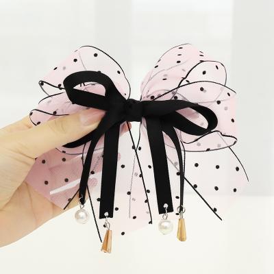 China 2021 Fashion Style Hair Accessories Chiffon Pearl Bow Hair Clip Korean Hair Pin for sale