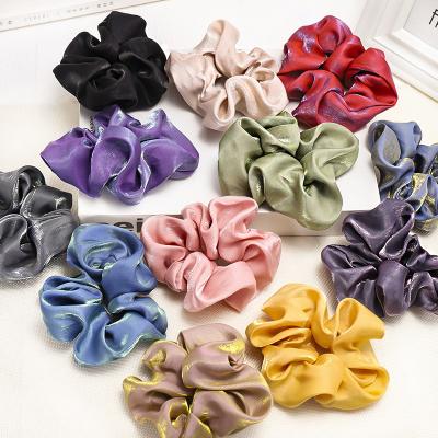 China Fashion Popular Hair Accessories Bulk Colorful Bright Bling Satin Hair Ties Silk Scrunchies for sale