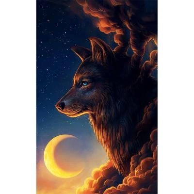 China Black wolf adult 5D Diamond Painting Kit, moon DIY full Diamond Art Kit, cross stitch Crystal Home Decoration Gift American style for sale