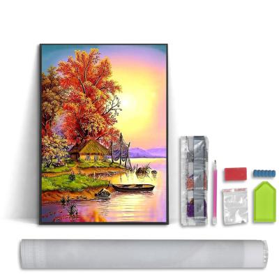 China CLASSIC Sunset Crystal Diamond Round Seascape DIY Dot Artwork Diamond Painting Kit 5D Cross Landscape Painting for sale