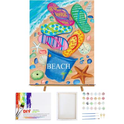 China Customization Personalized Beach DIY Paint By Numbers Kit With Stretched Canvas, Color Paint By Numbers For Adults Beginner for sale