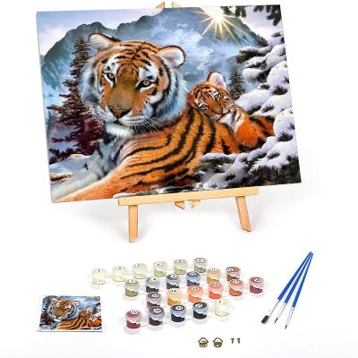 China New Classic/Postmodern Animal Arts 3D Diy Tiger Picture Oil Painting Canvas Handmade Painting Paint By Numbers for sale