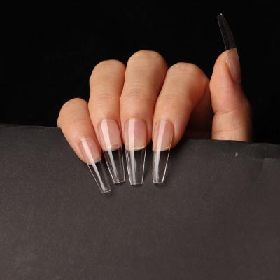 China French Btartbox 500pcs Transparent Non C Curve Half Matte Full Cover Ballerina Long Acrylic Coffin Nail Tip for sale