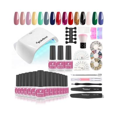 China BTArtbox 15 Colors Gel Polish Kit With Glitter Rhinestone Home DIY Art Gel Nail Polish Red Nude Green Top Coat Base Coat With Li LBS-CYZ-03 for sale