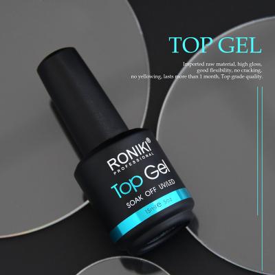 China Easy To Apply And Soak Off Clear Organic RONIKI Private Label Resin UV Nail Gel OEM Base Coat No Cloth Top Gel Polish for sale