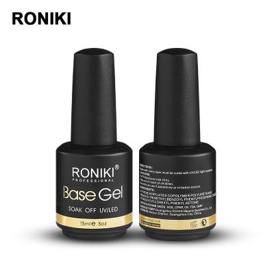 China Lady Nail Beauty RONIKI 15ml Non Wipe Off Base Coat Short Cure Time Easy Soak Off UV Gel Polish for sale