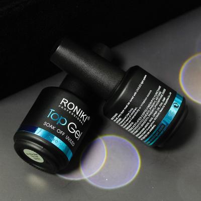 China Easy To Apply And Soak Off RONIKI Private Label OEM UV Gel Organic Resin Clear Nail No Cloth Top Gel Polish for sale