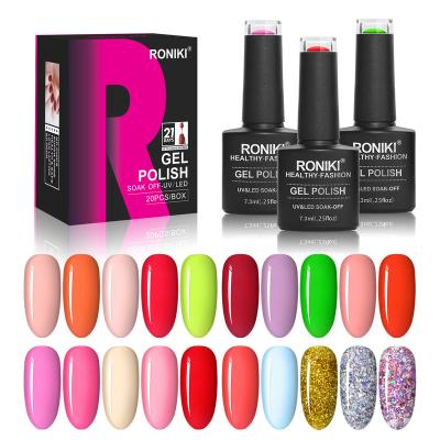 China RONIKI 2pcs Colors With Lamp UV Light Private Label Starter Gel Nail Art Set Kit Wholesale Gel Nail Polish Set for sale