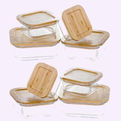 China Eco-friendly Microwavable Glass Food Containers Bamboo Food Container Boxes Borosilicate Container Food Storage for sale