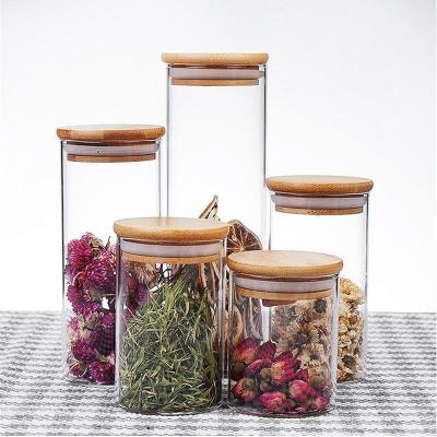 China Food Storage Container High Borosilicate Sustainable Bamboo Covered Food Sealed Glass Tank Kitchen Sundries Grain Organizer for sale