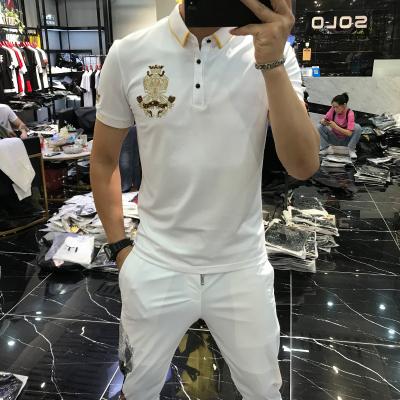 China Custom Embroidered Anti-Wrinkle T-shirt 95 Cotton 5 Spandex Rhinestone T-Shirts Polo T-Shirts For Men for sale