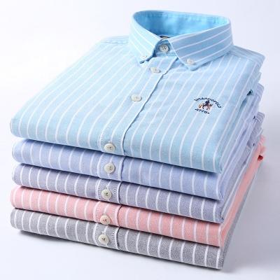 China Anti Pilling Men's Long Sleeve Shirts Fashion Striped Shirts Oxford Cotton Washed Casual Button Up Shirts Tops for sale