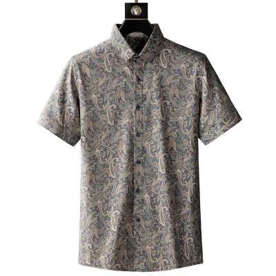 China Summer Luxury Anti-Pilling Flower Men's Slim Fit Shirts Men's Cashew Short Sleeve No-Iron Shirt All-match Short-Sleeved Shirt for sale