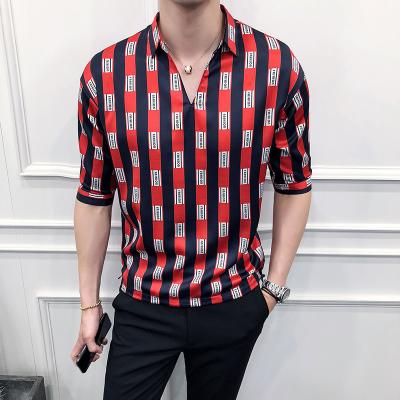 China Summer anti-pilling version casual slim Korean shirts V-neck shirt printing silk shirt for sale