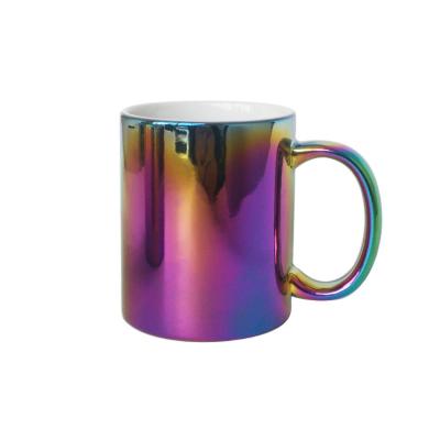 China Viable Custom Printed Iridescent Electroplating Rainbow 15oz Bulk Coffee Mug Business Gift Ceramic Mugs for sale