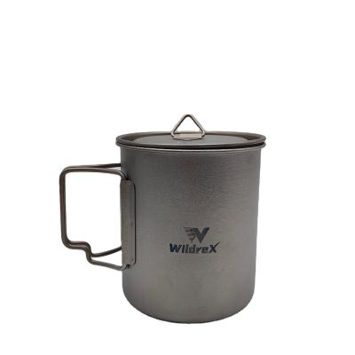 China General Use for Gas and Induction Cooker Outdoor Hiking Camping Titanium Mug Ultralight Folding Handle Lightweight 750ml Titanium Mug cup for sale