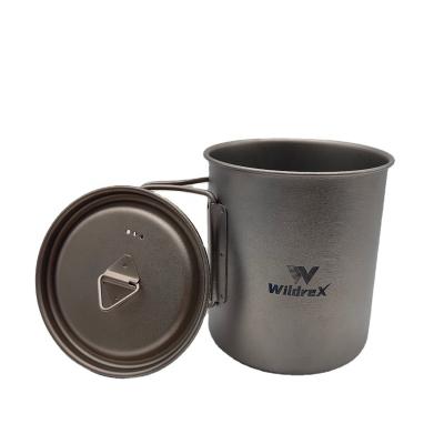 China Sustainable 750ml Outdoor Hiking Camping Titanium Mug Ultralight Folding Handle Lightweight  Titanium Mug cup for sale