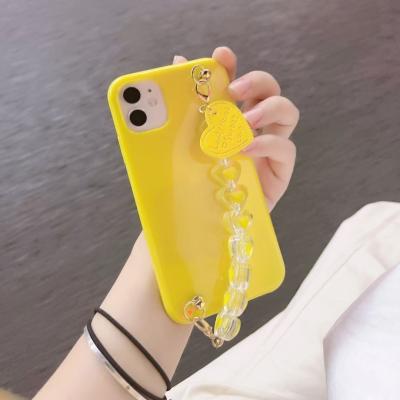 China 2021 Lemon Yellow Ins shockproof tpu phone case with lovely chain for iphone X XS max XR 11 12 12mini for sale