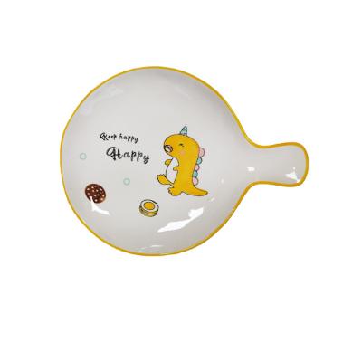 China Creative Design Dinosaur Handle Dinnerware Viable Cute Bone China Ceramic Tableware for sale